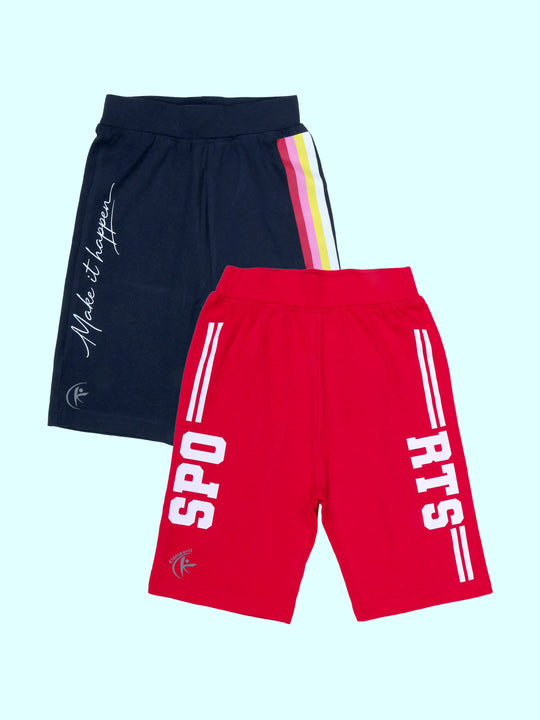 Kiddopanti Girls Knee Length Graphic Printed Cycling Shorts Pack of 2