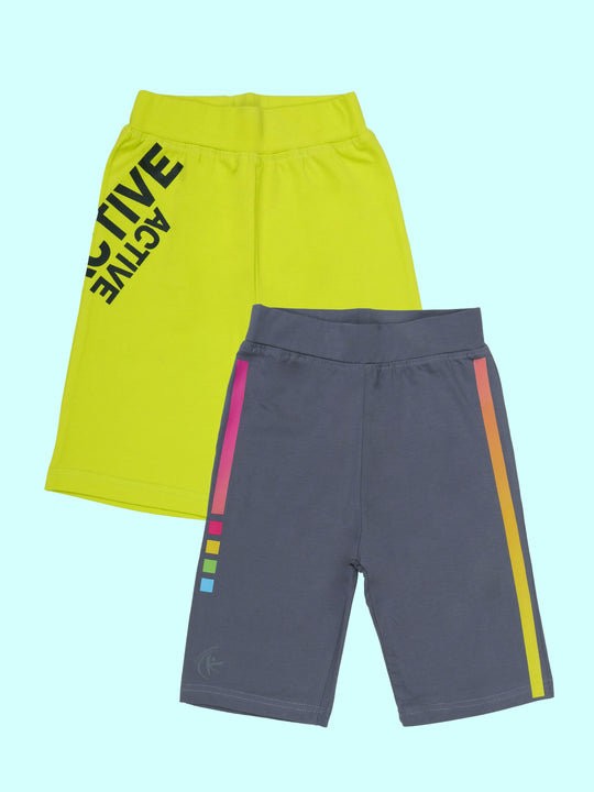 Kiddopanti Girls Knee Length Graphic Printed Cycling Shorts Pack of 2