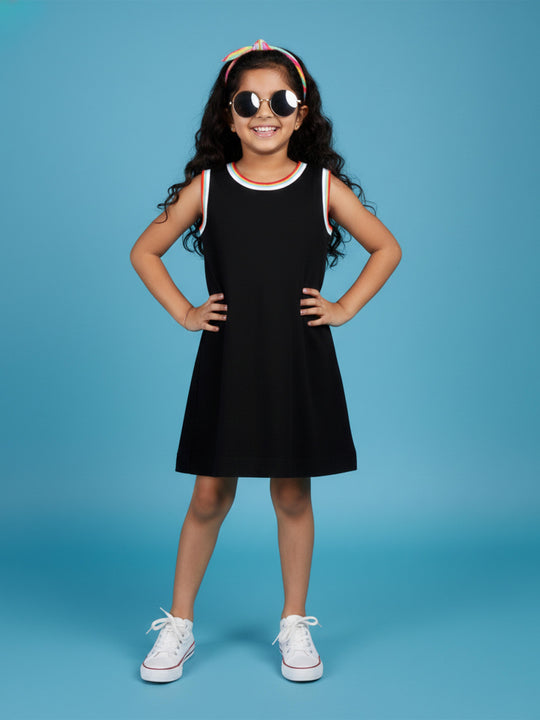 Kiddopanti Girls 100% Cotton Solid Sleeveless Round Neck A-Line Dress