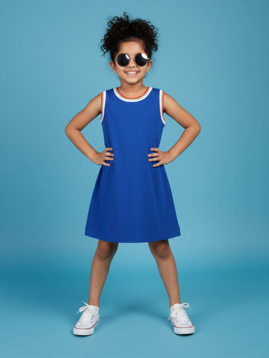 Kiddopanti Girls 100% Cotton Solid Sleeveless Round Neck A-Line Dress