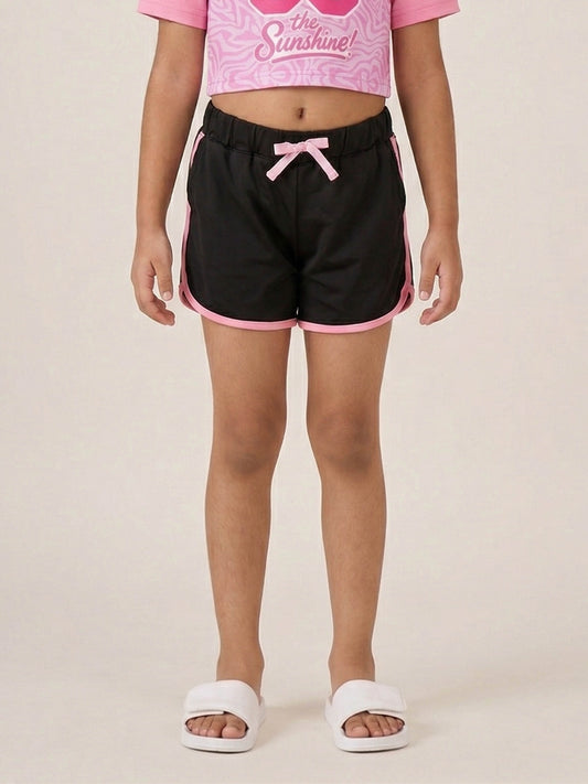 Kiddopanti Girls Polyester Spandex Solid Activewear Contrast Trim Shorts