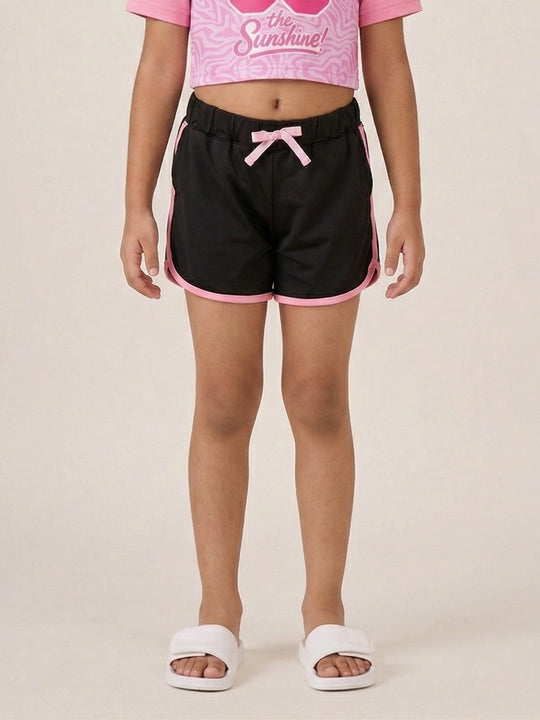 Kiddopanti Girls Polyester Spandex Solid Activewear Contrast Trim Shorts