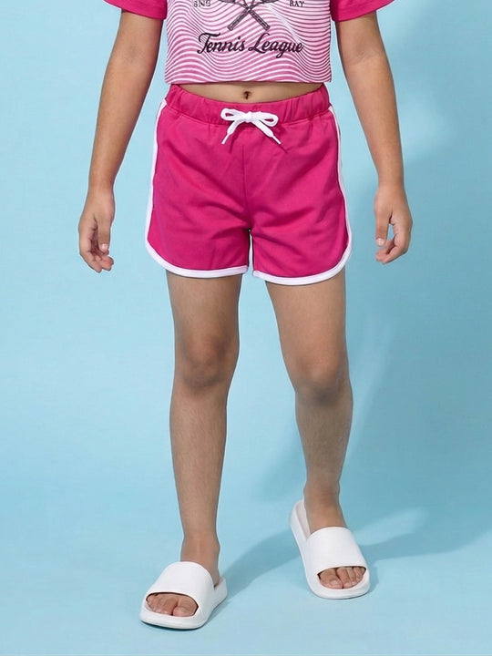 Kiddopanti Girls Polyester Spandex Solid Activewear Contrast Trim Shorts