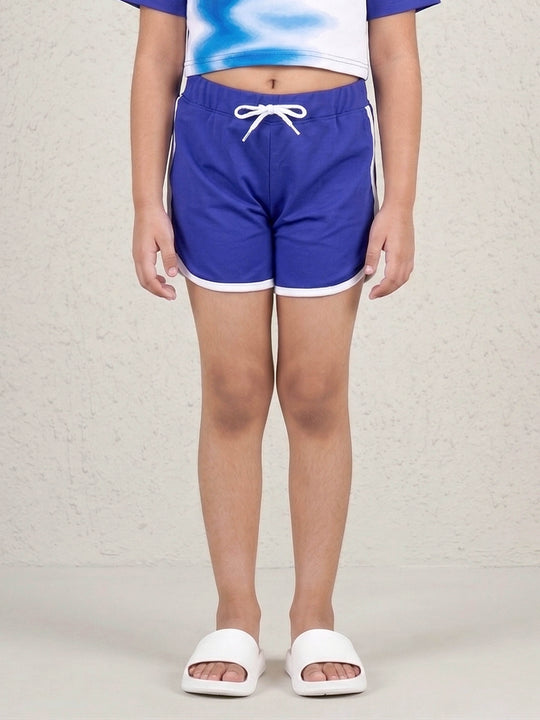 Kiddopanti Girls Polyester Spandex Solid Activewear Contrast Trim Shorts
