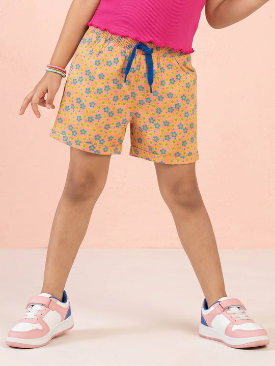 Kiddopanti Girls Cotton Woven Printed Hot Short