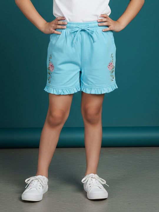 Kiddopanti Girls 100% Cotton Bottom Hem Frill Shorts With Themed Prints and Badges