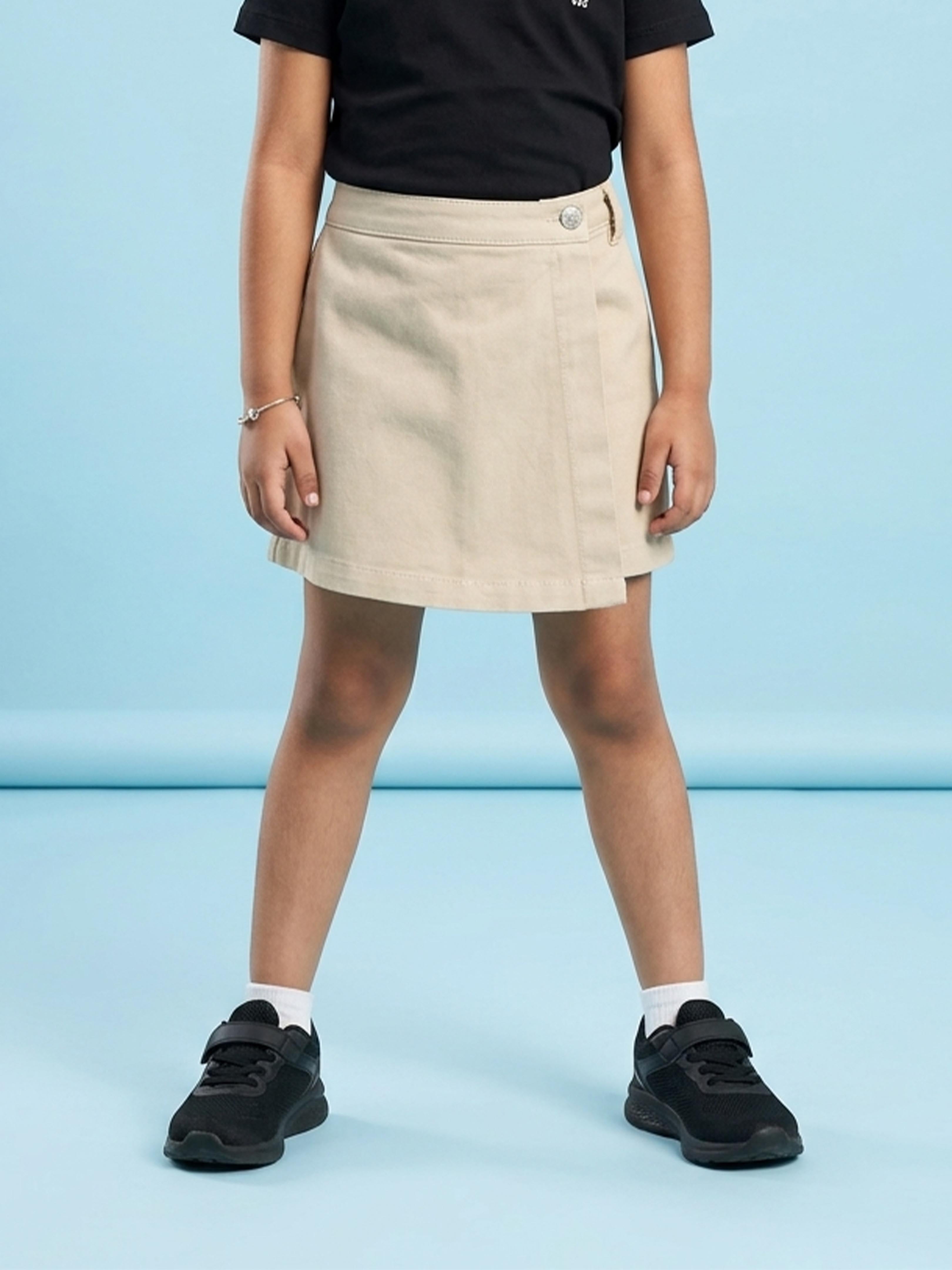 Kiddopanti Girls Cotton Woven Solid Over Lap Skort