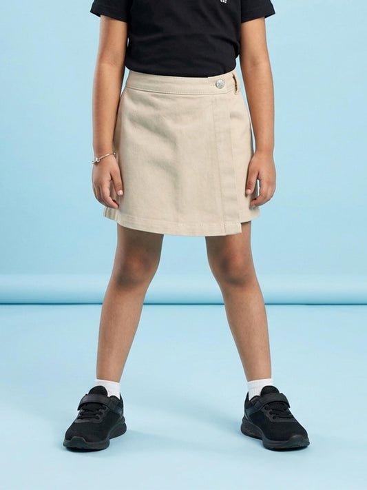 Kiddopanti Girls Cotton Woven Solid Over Lap Skort