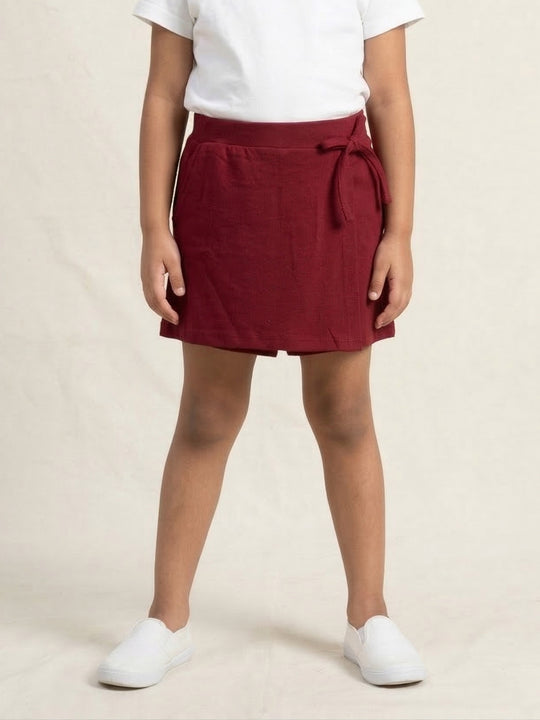 Kiddopanti Girls Cotton Knit Wrap Skort with Side Bow Detail