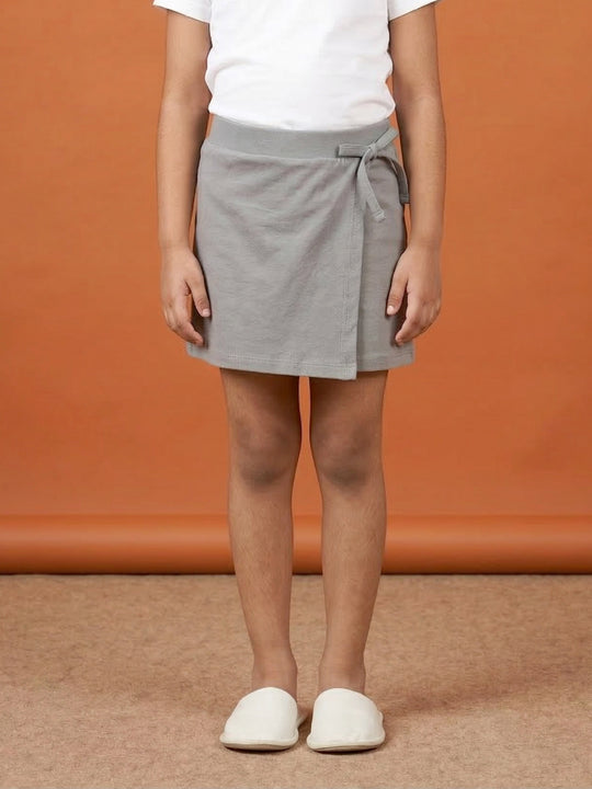 Kiddopanti Girls Cotton Knit Wrap Skort with Side Bow Detail