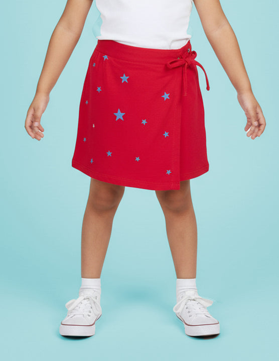 Kiddopanti Girls Cotton Knit Printed Wrap Skort With Side Bow