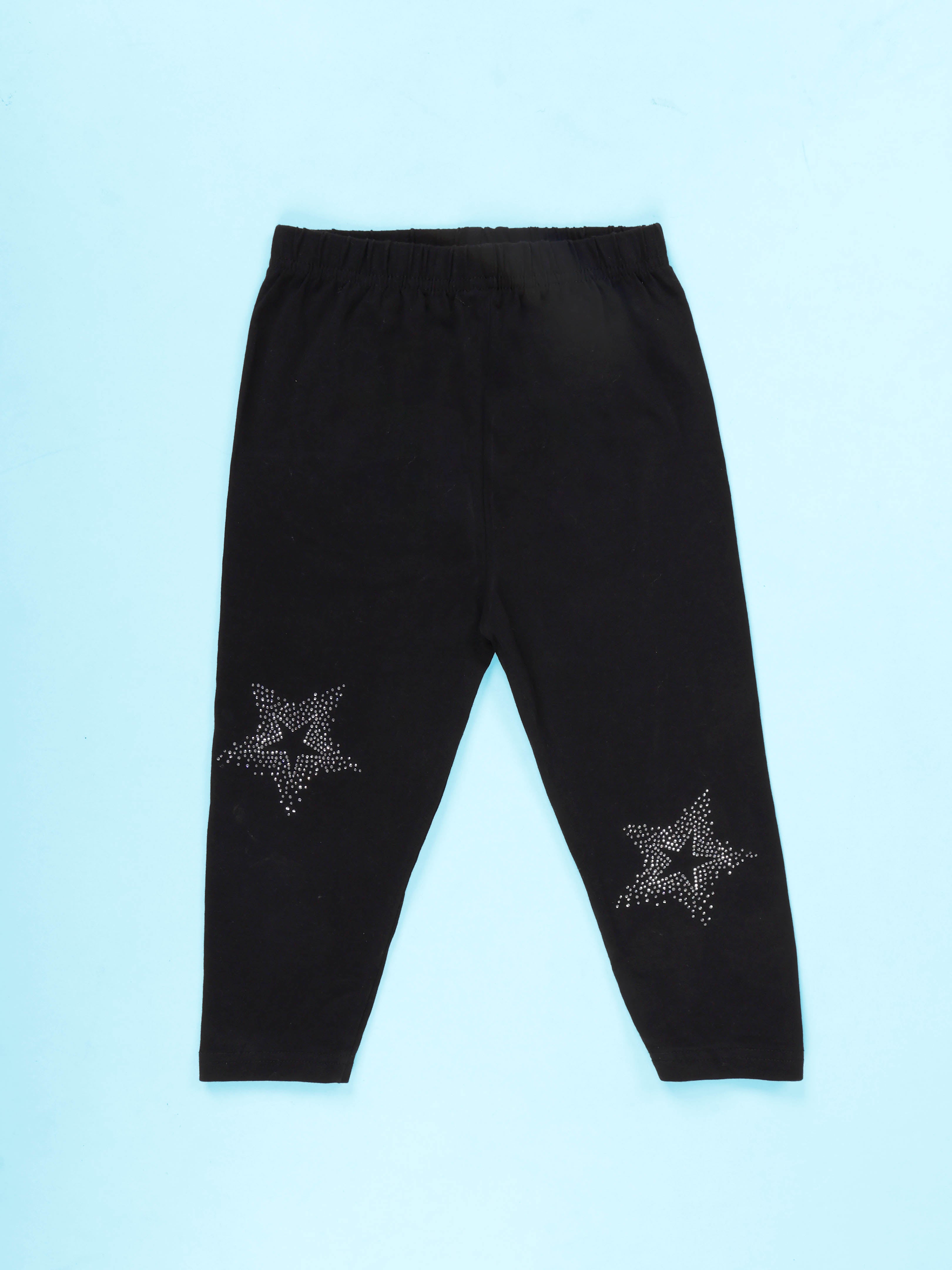Kiddopanti Girls Cotton Legging With Rhinestones Star Pattern