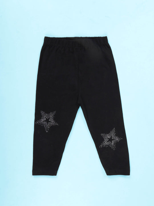 Kiddopanti Girls Cotton Legging With Rhinestones Star Pattern