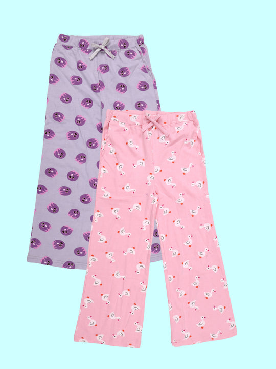 Kiddopanti Girls Cotton Floral Printed Pyjamas Pack  of 2