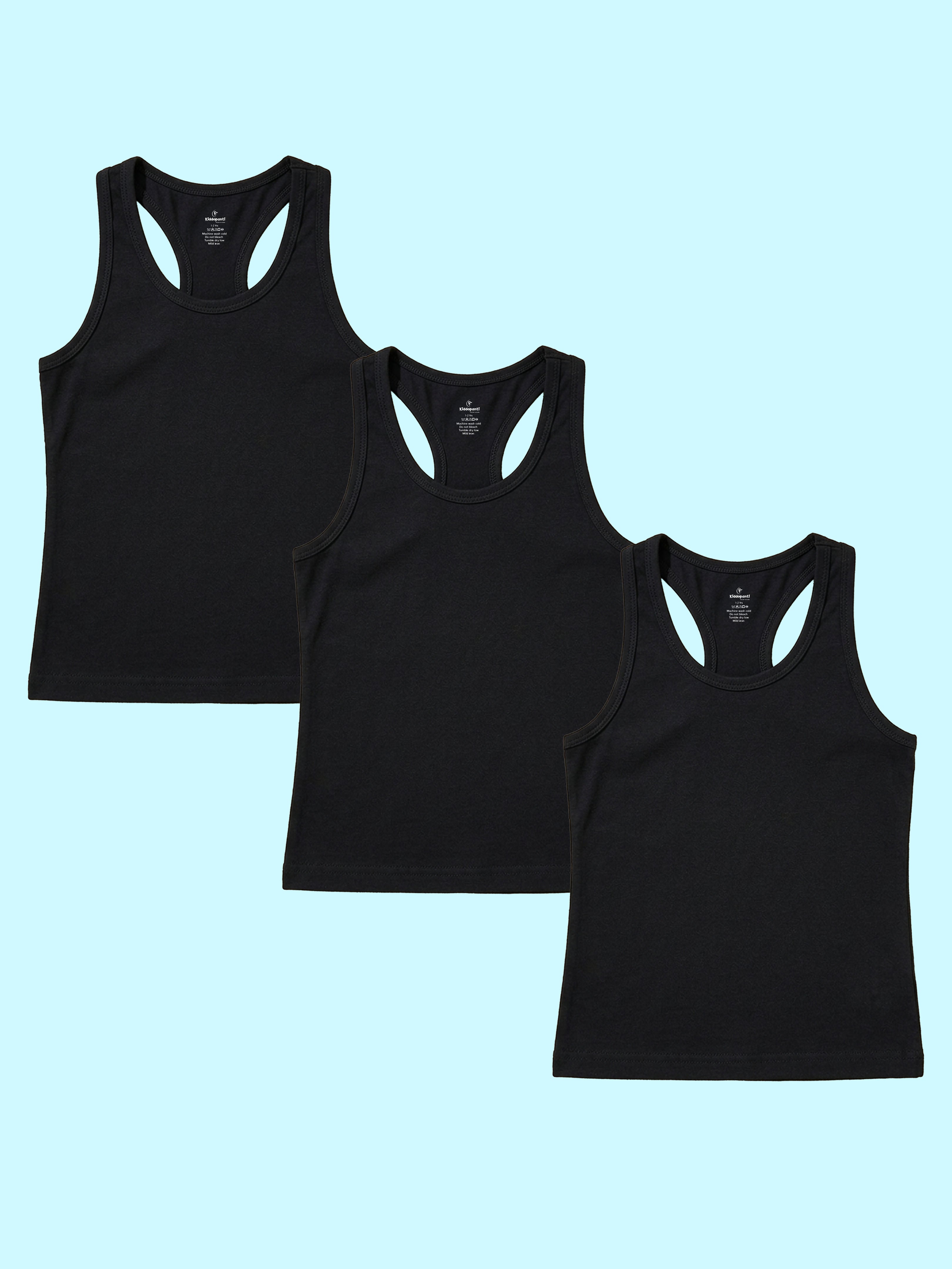 Kiddopanti Girls Cotton Spandex Sleeveless Rib Racer Back Tank Top Pack of 3
