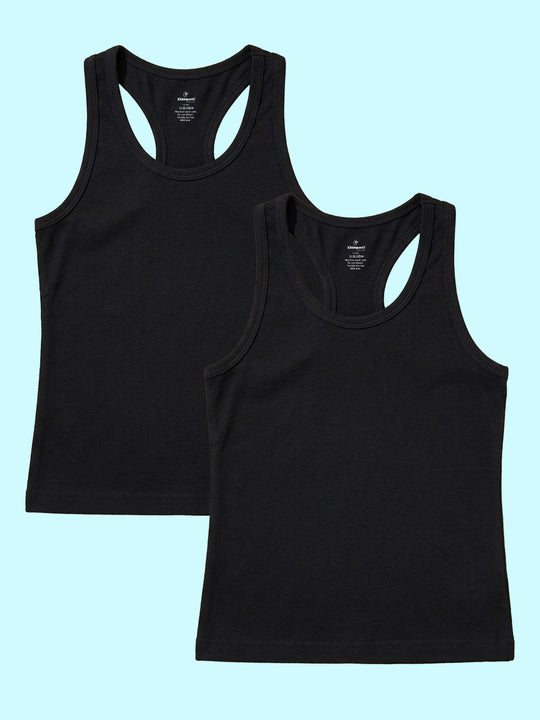 Kiddopanti Girls Cotton Spandex Sleeveless Rib Racer Back Tank Top Pack of 2
