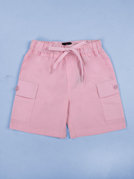 Kiddopanti Boys Cotton Woven Mid Thigh Length Solid Cargo Shorts