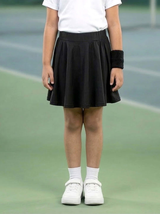 Kiddopanti Girls Polyester Spandex Active Flare Solid Skort with Inner Stretch Boxer Shorts