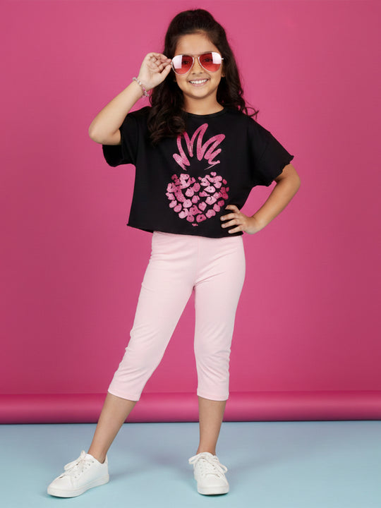 Kiddopanti Girls Crop Tee & Solid Capri Legging Set