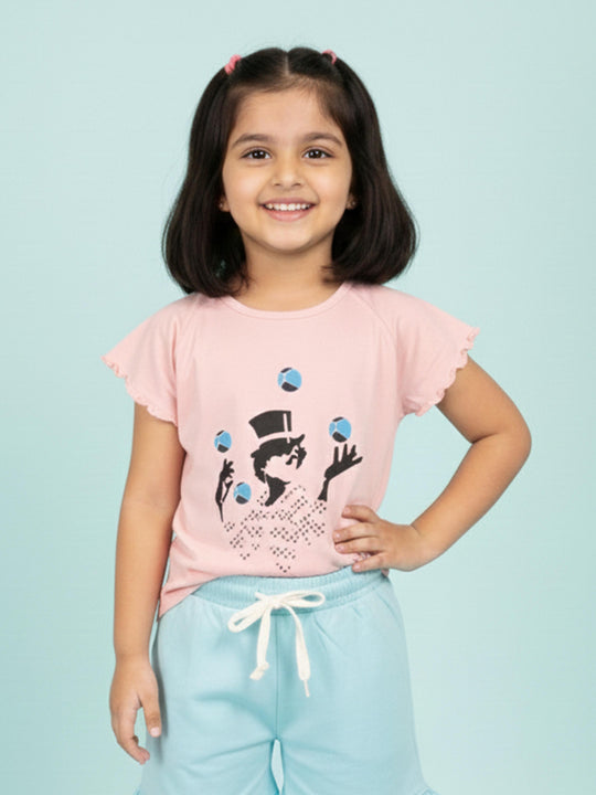 Kiddopanti Girls Cotton Raglan Sleeves Printed Tee