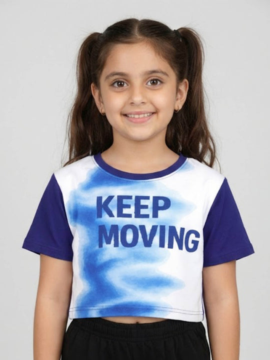 Kiddopanti Girls Polyester Spandex Graphic Printed Half Sleeve Round Neck Crop T-Shirt