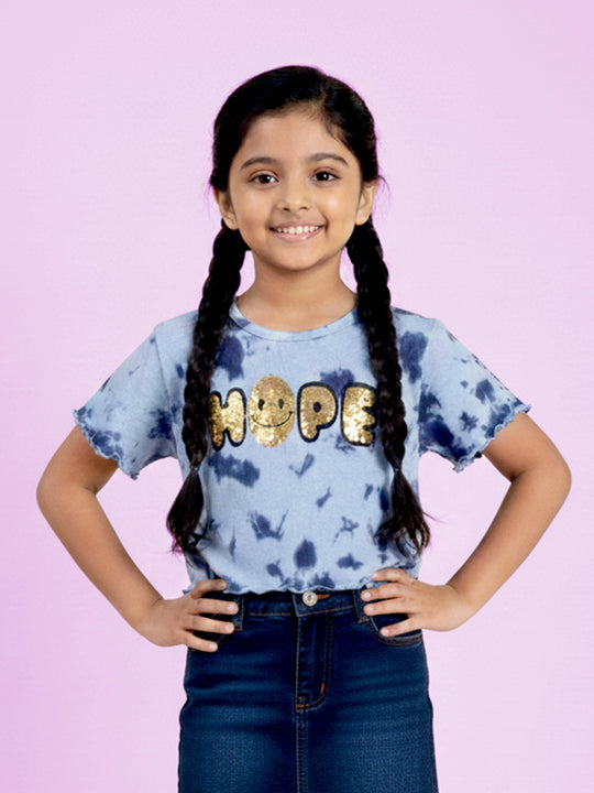 Kiddopanti Girls Cotton Crop Tie & Dye Printed Tee