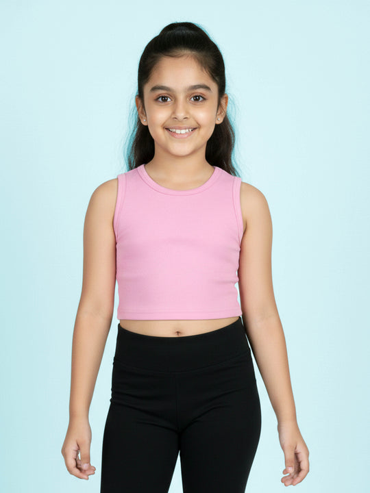Kiddopanti Girls Cotton Blend Sleeveless Ribbed Racerback Crop Top T-Shirt