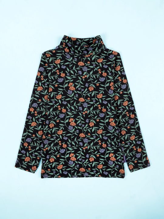 Girls Cotton Spandex Turtle Neck Printed Full Sleeve Tee