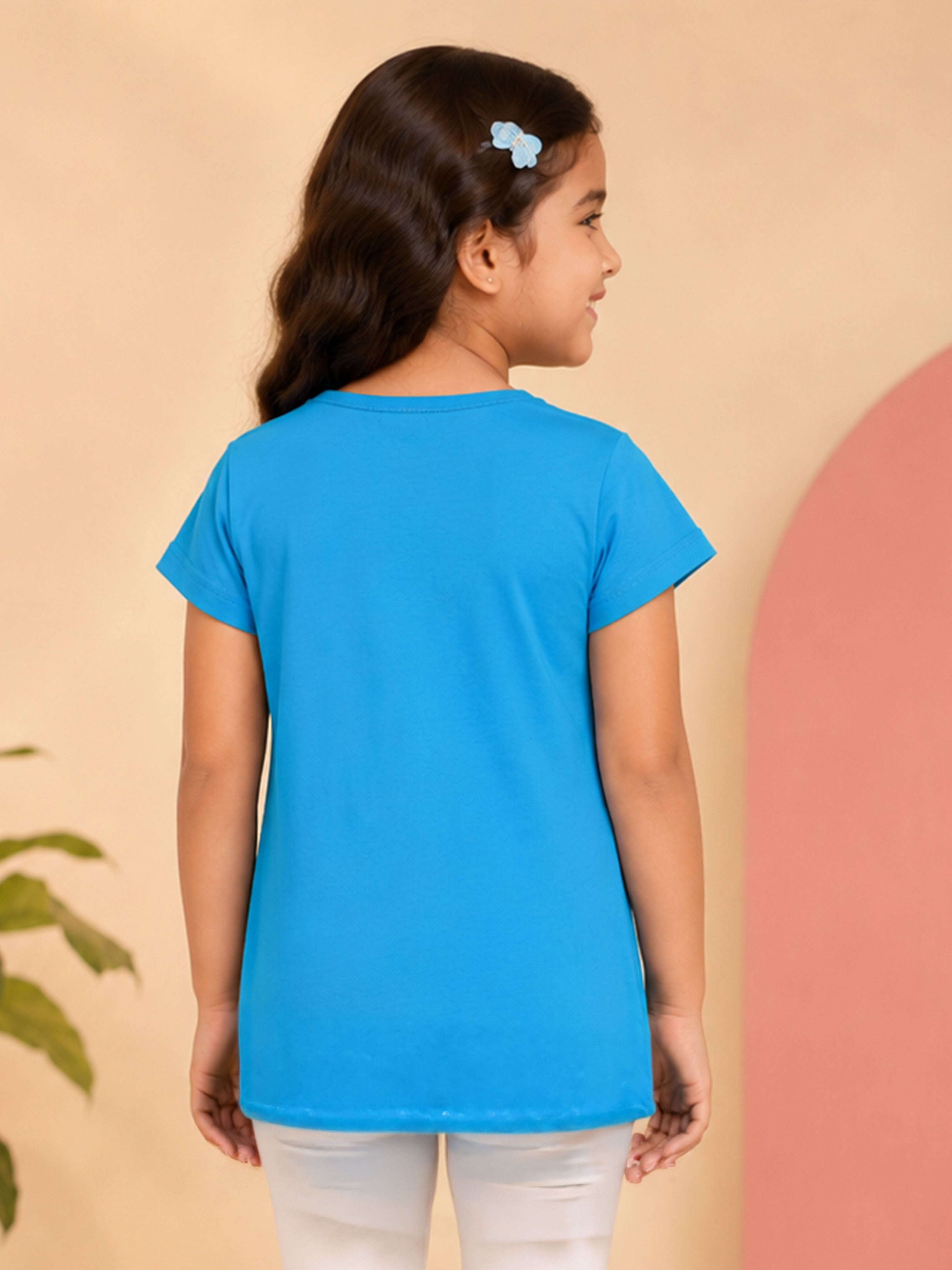 Kiddopanti Girls Cotton Knit Half Sleeves Day Dreamer Printed T-Shirt With Frill Bottom