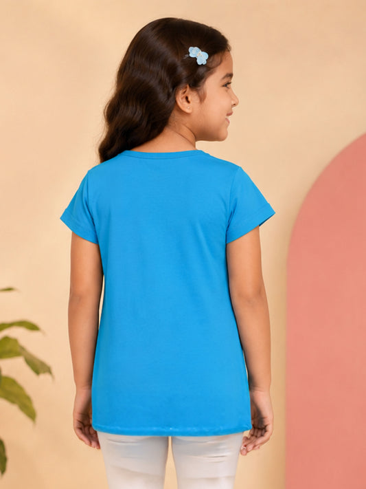 Kiddopanti Girls Cotton Knit Half Sleeves Day Dreamer Printed T-Shirt With Frill Bottom