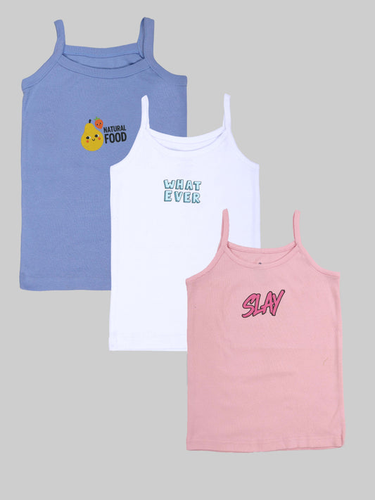 Kiddopanti Girls Cotton Printed Camisoles Slips Pack of 3