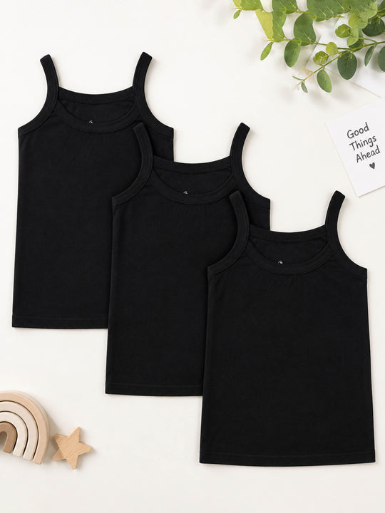 Kiddopanti Girls Cotton Knit Solid Camisole Pack Of 3
