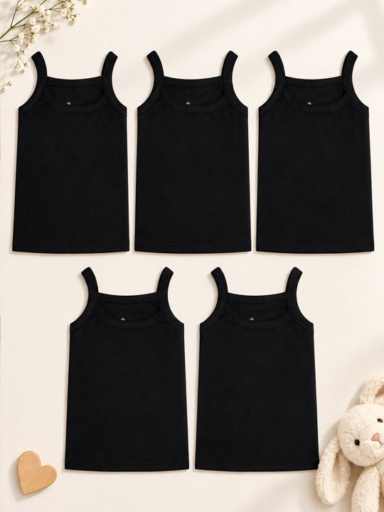 Kiddopanti Girls Cotton Knit Solid Camisole Pack Of 5