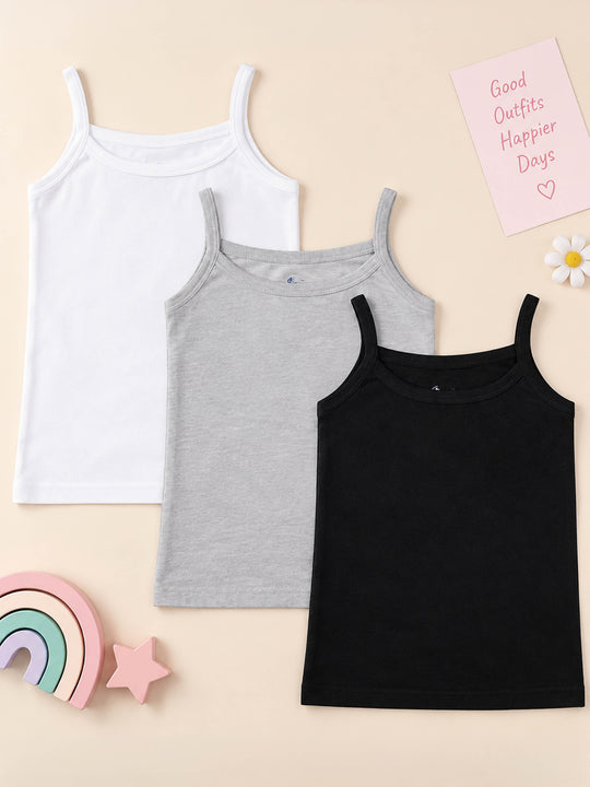 Kiddopanti Girls Cotton Knit Solid Camisole Pack Of 3
