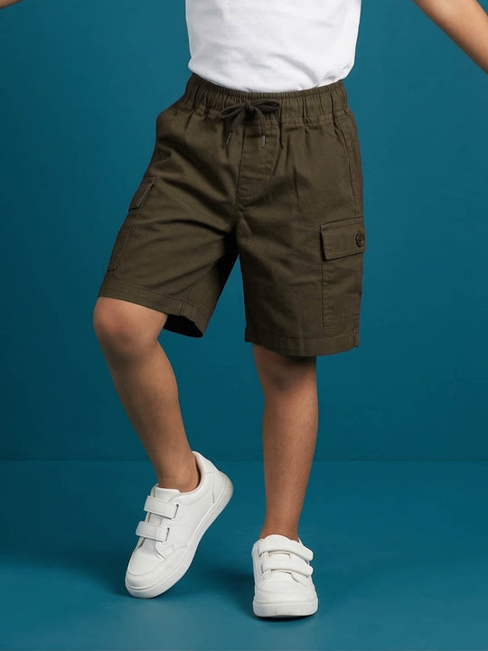Kiddopanti Boys Cotton Twill Woven Cargo Shorts With 2 Side Cargo Flap Pocket