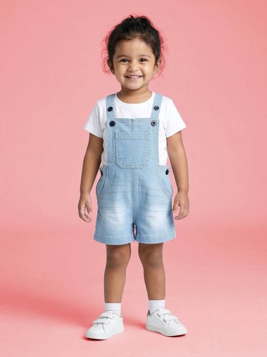 denim dungaree pinafore dress Striped Denim Dungarees Pinafore Dress In DEEP BLUE