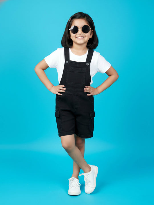 Kiddopanti Unisex Denim Solid Cargo Dungare Shorts