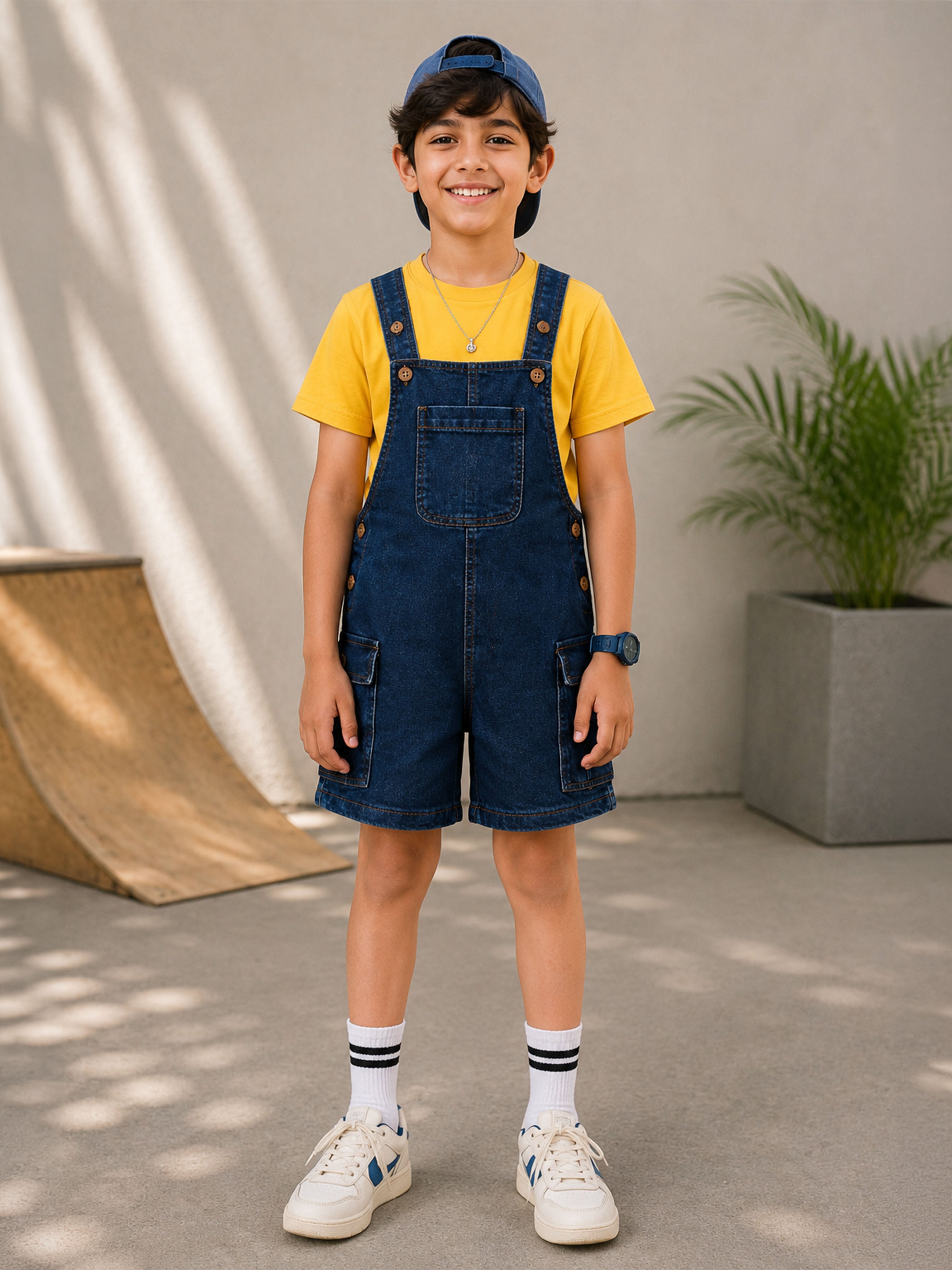 Kiddopanti Boys & Girls Denim Woven Solid Cargo Dungare Shorts