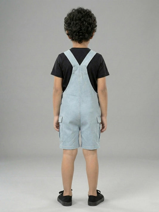 Kiddopanti Unisex Denim Solid Cargo Dungaree Shorts