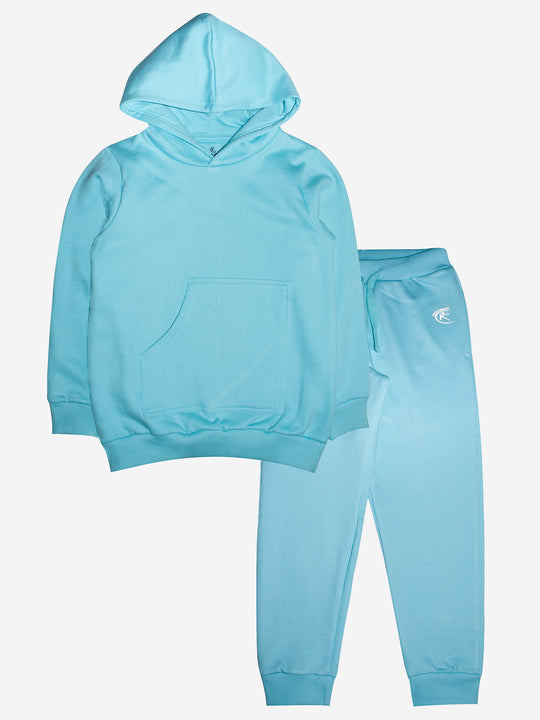 Solid Fleece Hooded Pull over Sweatshirt & Track Pant Set