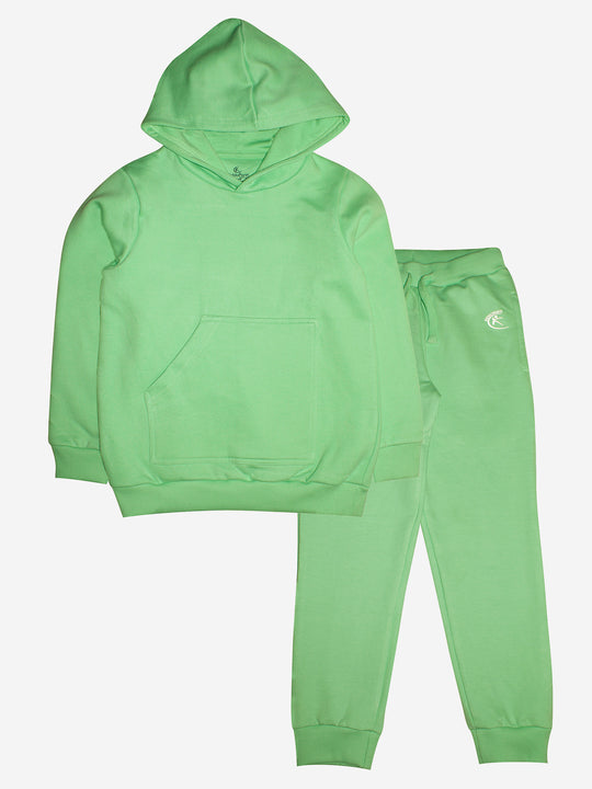 Solid Fleece Hooded Pull over Sweatshirt & Track Pant Set