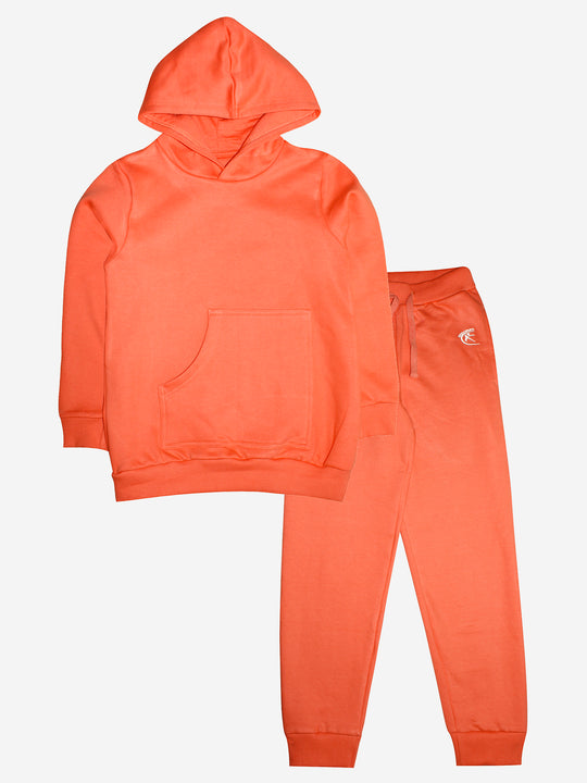 Solid Fleece Hooded Pull over Sweatshirt & Track Pant Set