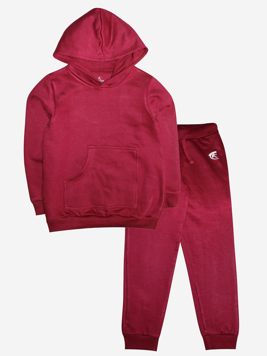 Solid Fleece Hooded Pull over Sweatshirt & Track Pant Set