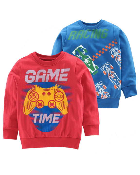 Boys Chest Print Round Neck Sweatshirt Pack of 2