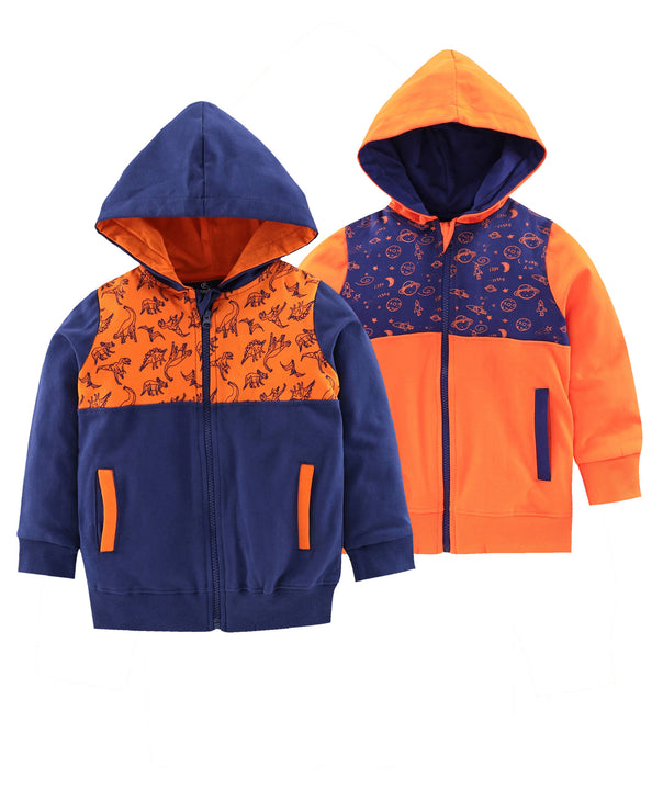 Boys AOP Detailed Front Open Hooded Sweatshirt Pack of 2