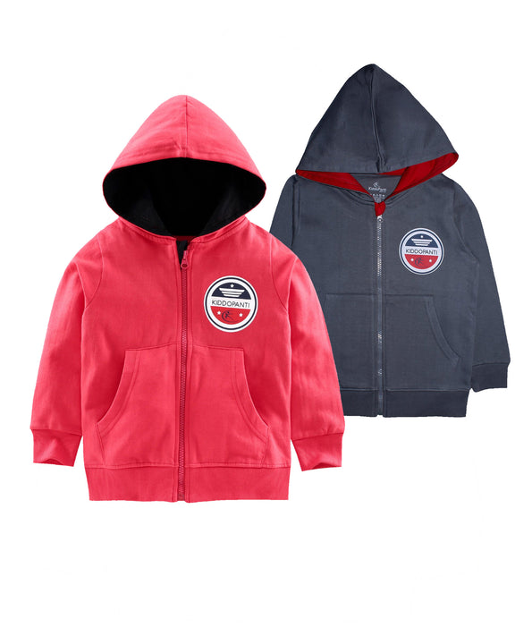 Boys Solid Front Open Hooded Sweatshirt Pack of 2