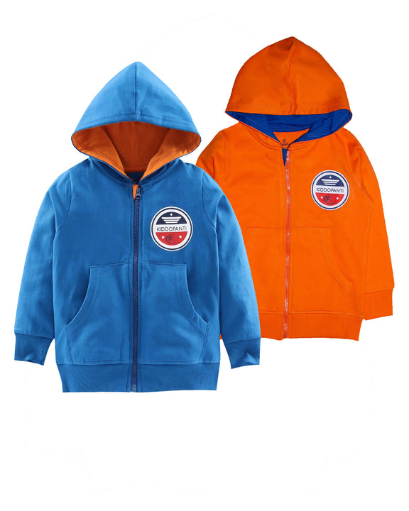 Boys Solid Front Open Hooded Sweatshirt Pack of 2