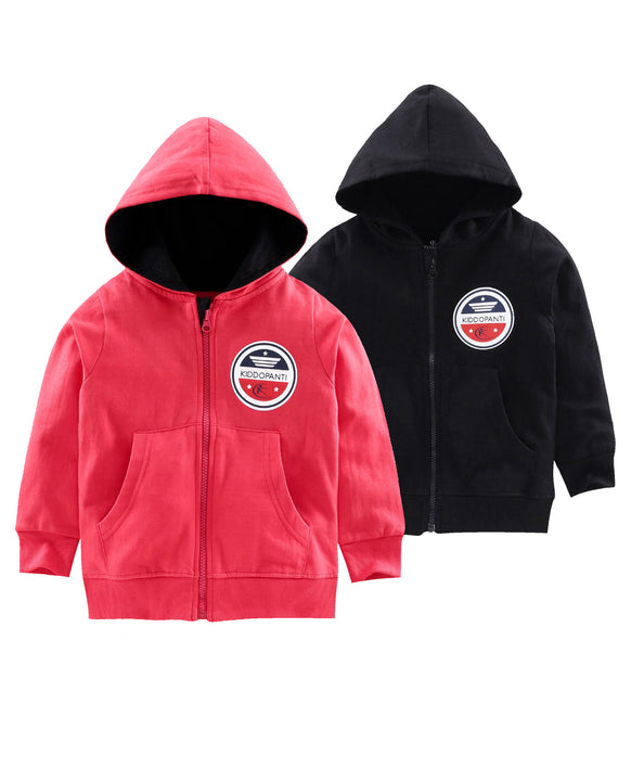 Boys Solid Front Open Hooded Sweatshirt Pack of 2