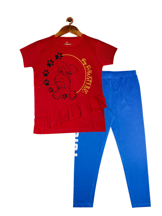 Girls Cotton T-shirt with Frill & Leggings Set