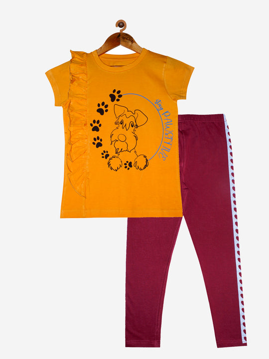 Girls Cotton T-shirt with Frill & Leggings Set